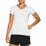 Asics blusa de manga corta cuello en v mujer blanco brillante