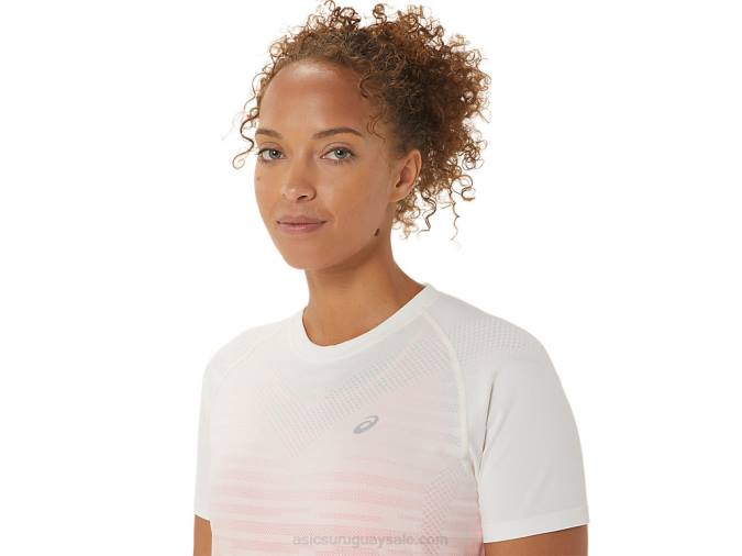 Asics blusa sin costuras manga corta mujer crema papaya actividades deportivas - Image 4