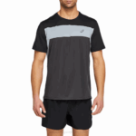 Asics camiseta corta carrera hombre gris grafito negro alto rendimiento