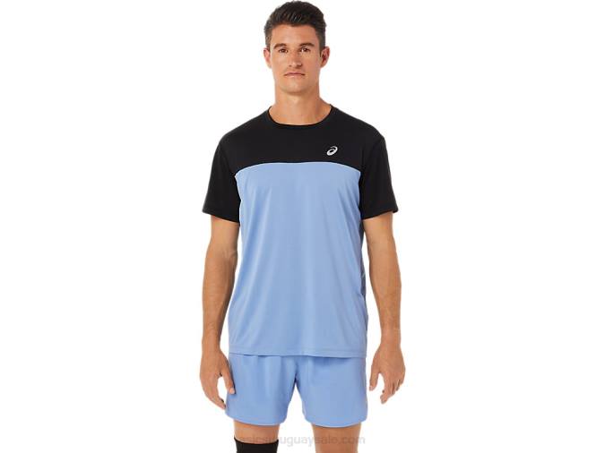 Asics camiseta corta de carrera hombre negro y azul rendimiento alto - Image 1
