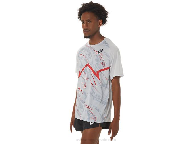Asics camiseta corta ligera hombre gris glaciar rojo eléctrico - Image 3