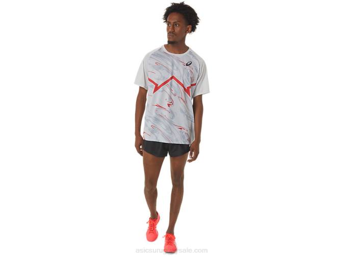 Asics camiseta corta ligera hombre gris glaciar rojo eléctrico - Image 4