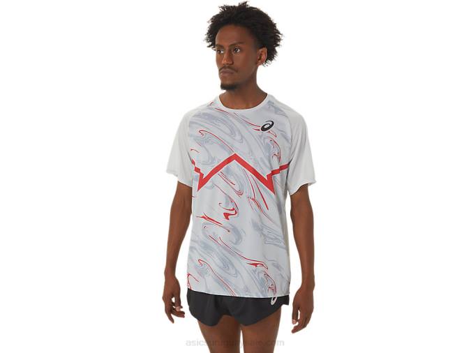 Asics camiseta corta ligera hombre gris glaciar rojo eléctrico - Image 1