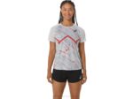 Asics camiseta corta ligera mujer gris glaciar rojo eléctrico