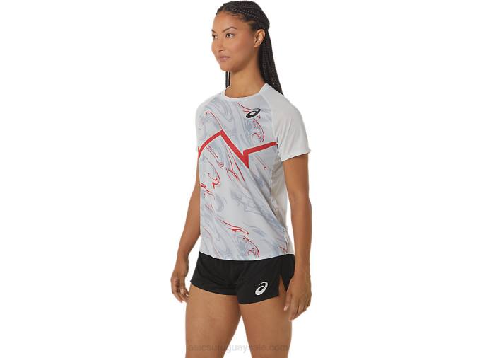 Asics camiseta corta ligera mujer gris glaciar rojo eléctrico - Image 3
