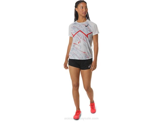 Asics camiseta corta ligera mujer gris glaciar rojo eléctrico - Image 4
