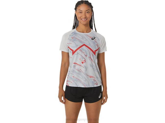 Asics camiseta corta ligera mujer gris glaciar rojo eléctrico - Image 1
