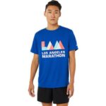 Asics camiseta corta maratón hombres azul rendimiento