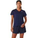 Asics camiseta corta rayas medianoche estilo femenino