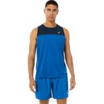 Asics camiseta de carrera masculina azul francés y lago