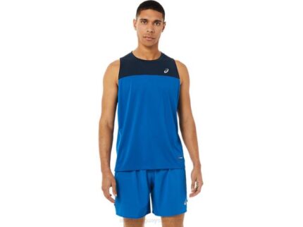 Asics camiseta de carrera masculina azul francés y lago