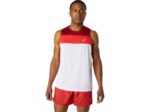 Asics camiseta de carrera masculina blanco brillante y burdeos