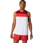 Asics camiseta de carrera masculina blanco brillante y burdeos