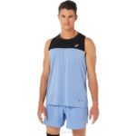 Asics camiseta de carrera masculina rendimiento negro azul armonía