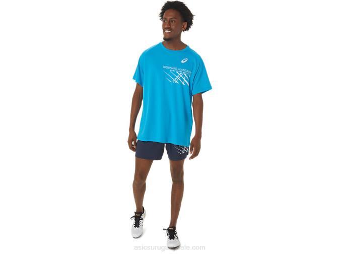Asics camiseta de hombre azul con gráfico de línea de meta - Image 4