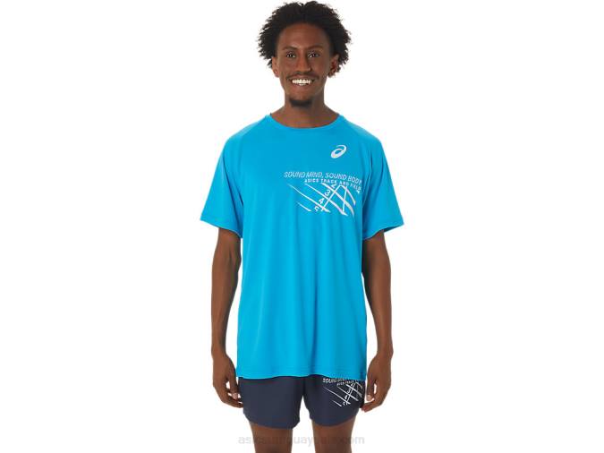 Asics camiseta de hombre azul con gráfico de línea de meta - Image 1
