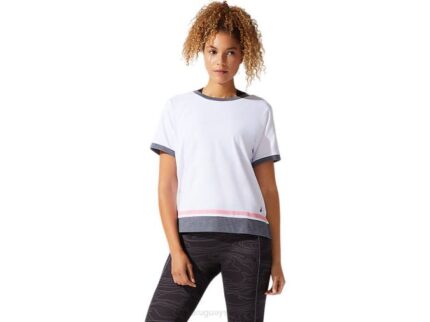 Asics camiseta de manga corta color block blanco y durazno