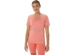 Asics camiseta de manga corta cuello en V mujer papaya guayaba deportiva