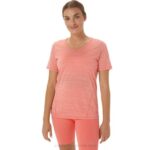 Asics camiseta de manga corta cuello en V mujer papaya guayaba deportiva