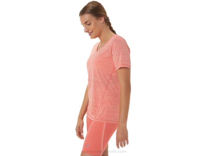 Asics camiseta de manga corta cuello en V mujer papaya guayaba deportiva - Image 3