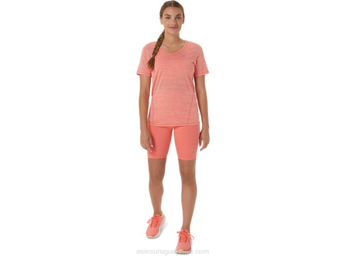 Asics camiseta de manga corta cuello en V mujer papaya guayaba deportiva - Image 4
