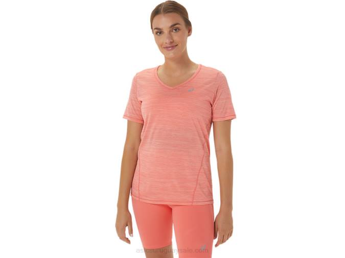 Asics camiseta de manga corta cuello en V mujer papaya guayaba deportiva - Image 1