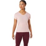Asics camiseta de manga corta cuello en v rosa helada para mujer