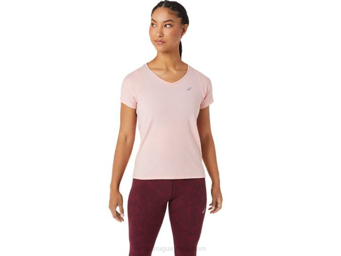 Asics camiseta de manga corta cuello en v rosa helada para mujer - Image 1