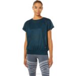 Asics camiseta de manga corta espalda abierta mujer azul francés