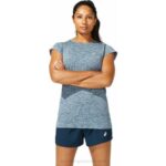 Asics camiseta de manga corta sin costuras mujer azul francés estilo y comodidad
