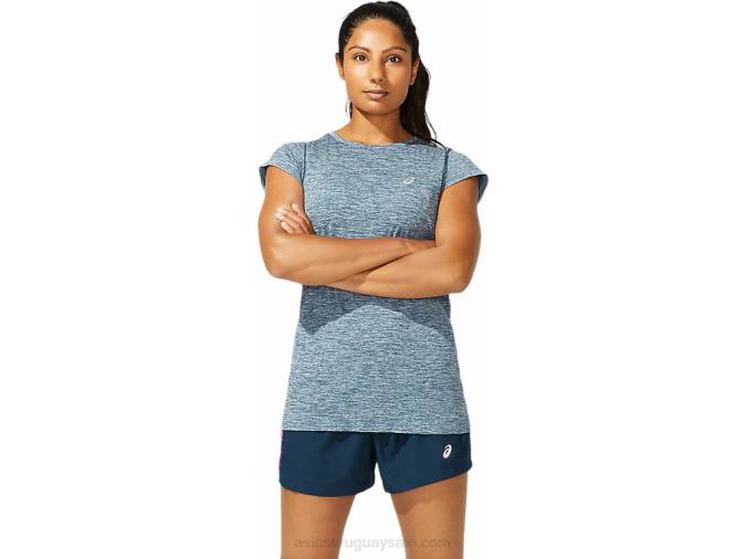 Asics camiseta de manga corta sin costuras mujer azul francés estilo y comodidad - Image 1