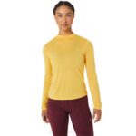 Asics camiseta de manga larga cuello simulado tigre amarillo para mujer