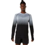 Asics camiseta de manga larga sin costuras hombre negro rendimiento gris