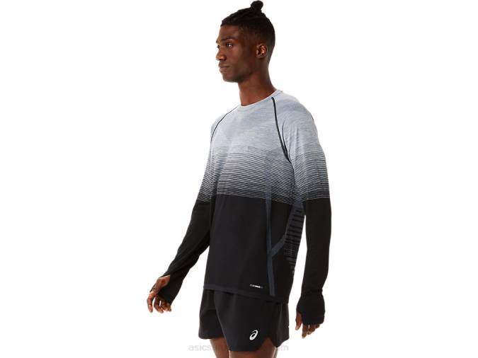 Asics camiseta de manga larga sin costuras hombre negro rendimiento gris - Image 3