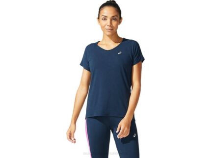 Asics camiseta de mujer azul francés con cuello en v y manga corta