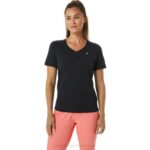 Asics camiseta de mujer cuello en v rendimiento negro gris carbón