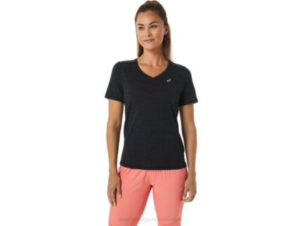 Asics camiseta de mujer cuello en v rendimiento negro gris carbón