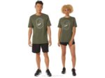 Asics camiseta de pista y campo oliva espiral moderna