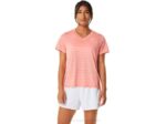 Asics camiseta de rayas guayaba para mujer estilo moderno