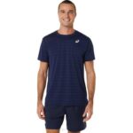 Asics camiseta de rayas manga corta medianoche para hombre