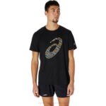 Asics camiseta de rendimiento negra con logo estampado