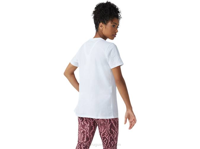 Asics camiseta gráfica fuerte 92 mujer blanco coral brillante - Image 2