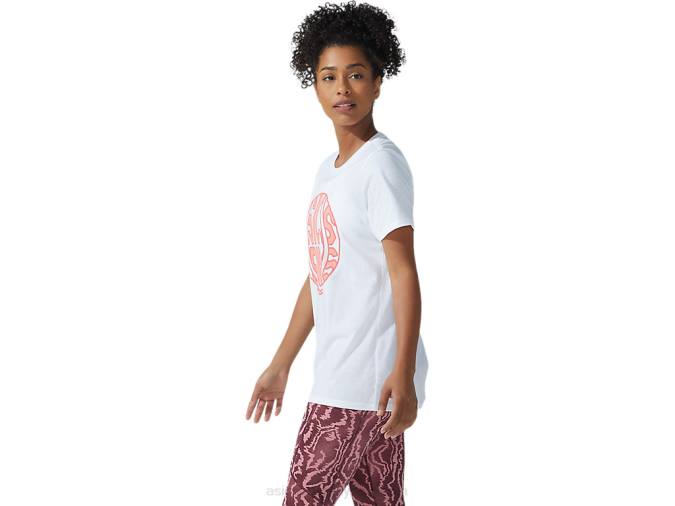 Asics camiseta gráfica fuerte 92 mujer blanco coral brillante - Image 3
