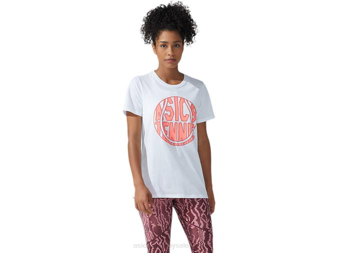 Asics camiseta gráfica fuerte 92 mujer blanco coral brillante - Image 1