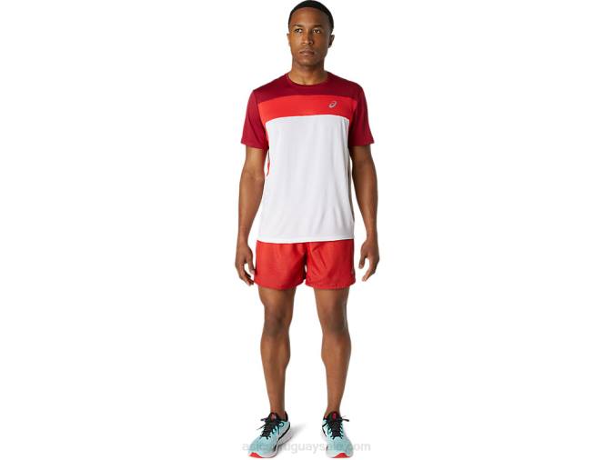 Asics camiseta manga corta hombre blanco brillante burdeos estilo deportivo - Image 2