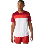 Asics camiseta manga corta hombre blanco brillante burdeos estilo deportivo