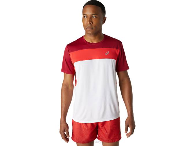Asics camiseta manga corta hombre blanco brillante burdeos estilo deportivo - Image 1