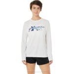 Asics camiseta manga larga mujer blanca brillante estilo deportivo