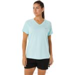 Asics camiseta mujer cuello en v lista brezo azul claro