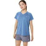 Asics camiseta mujer cuello en v lista para usar lago brezo